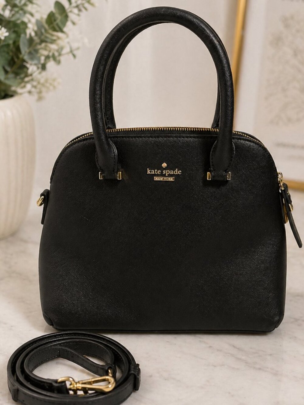 Kate Spade Black Saffiano Leather Small Satchel Crossbody Gold Hardware